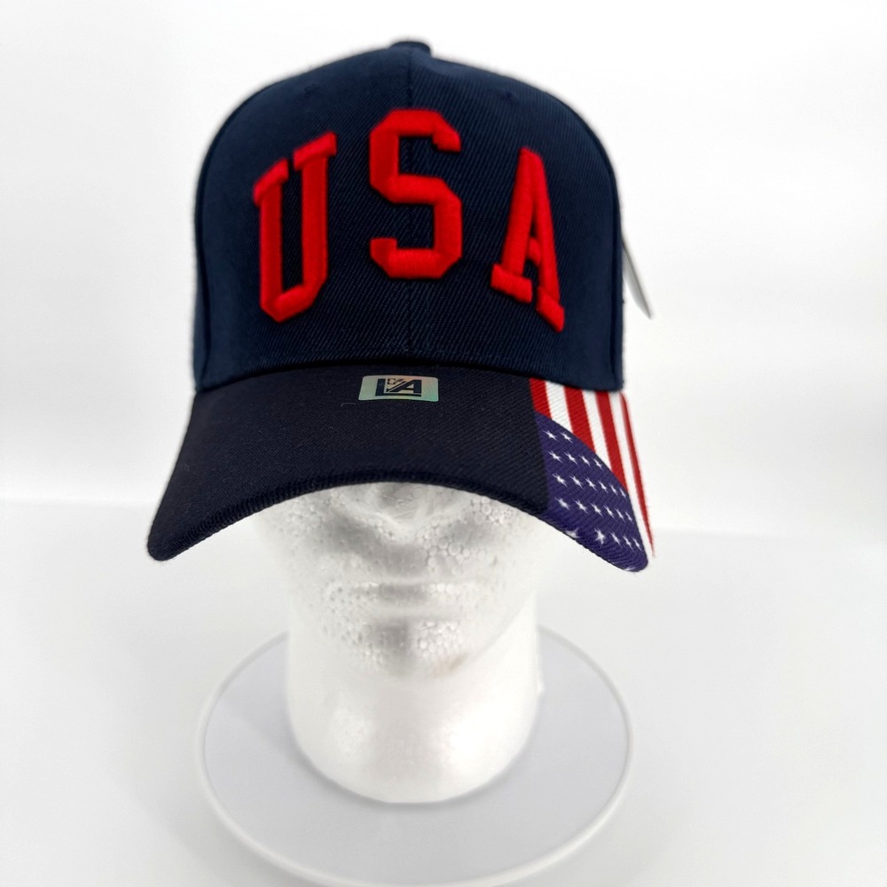New with Tags - Blue USA Baseball Cap Adjustable Hat with Flag Detail